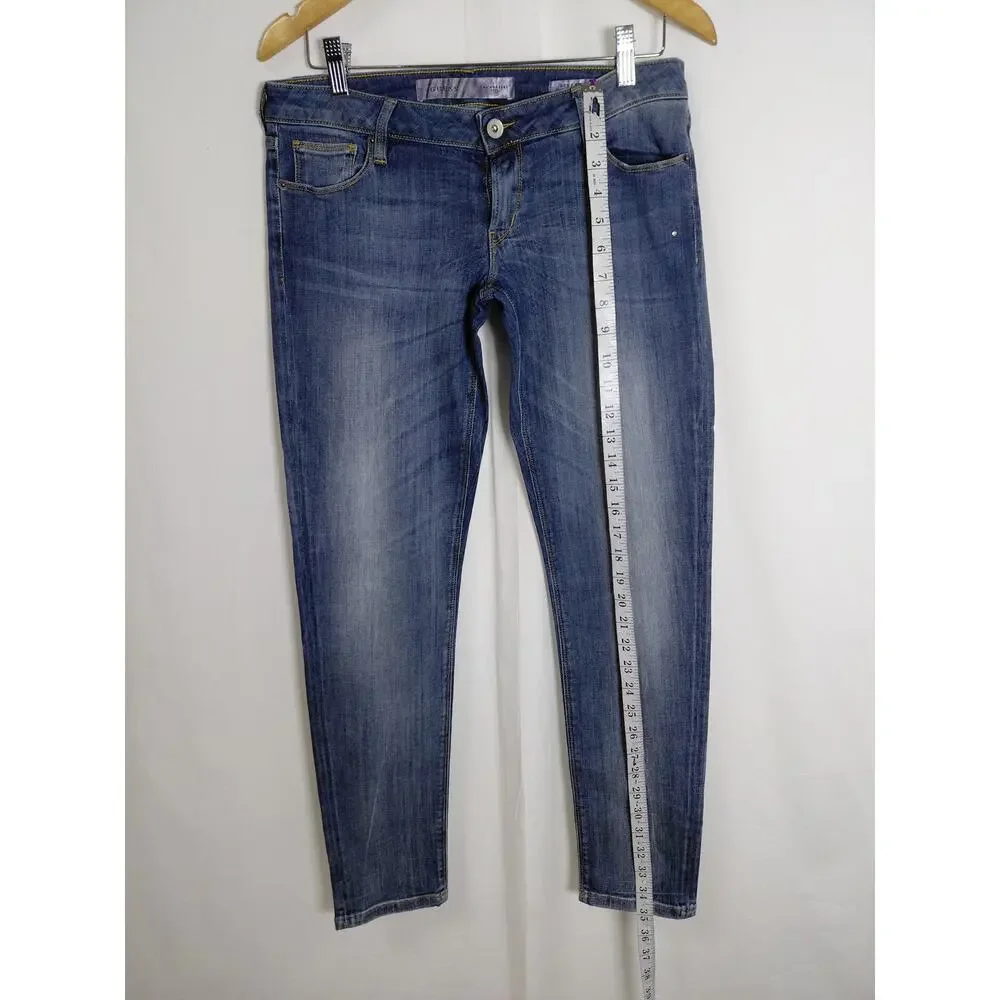 Guess Blue  Medium Wash Rhinestone Pocket Skinny Jeans Women Size 31